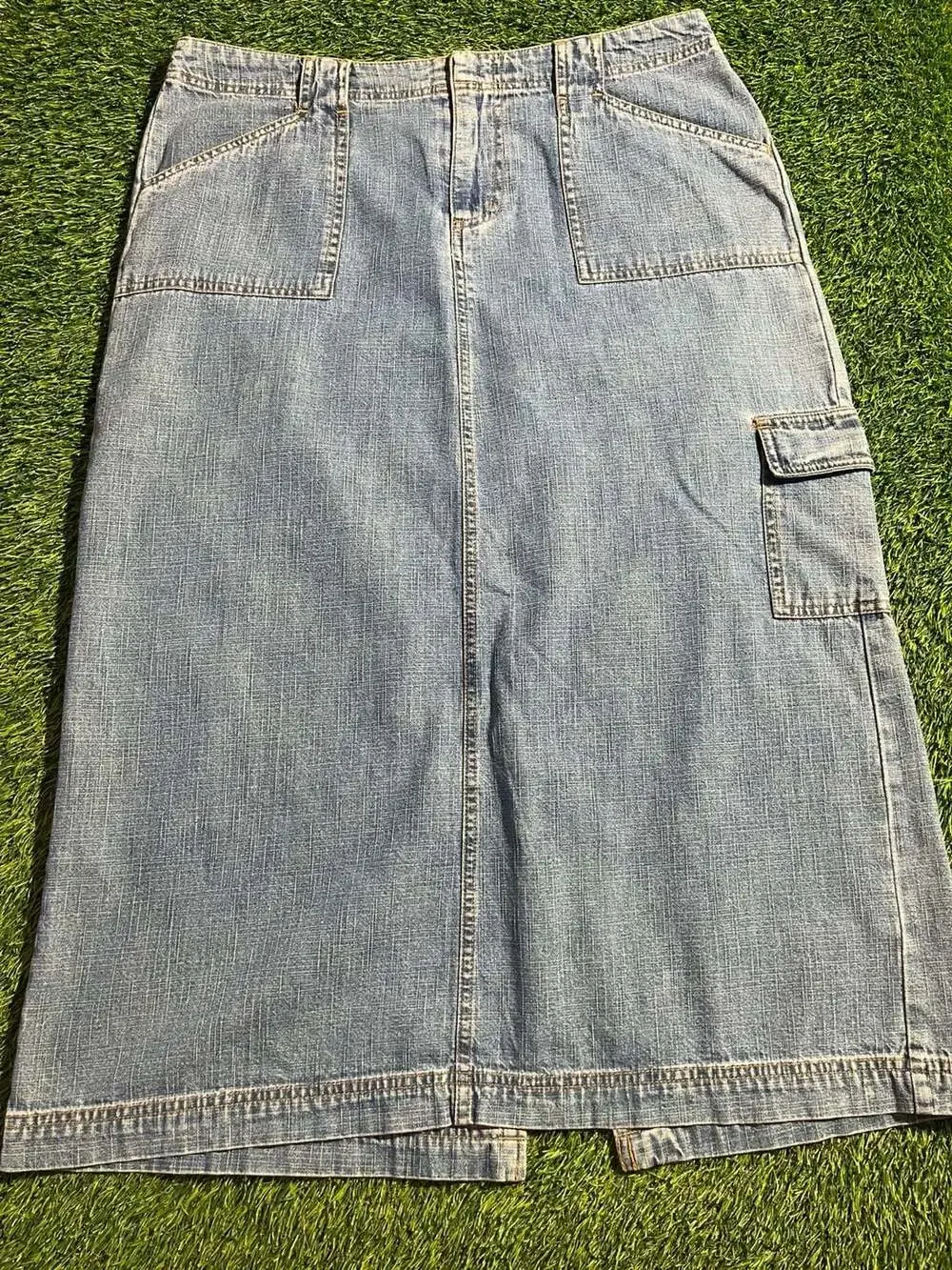 White Stag Denim Skirt Size 12 Petite Blue Light Stonewash Cargo Y2K
